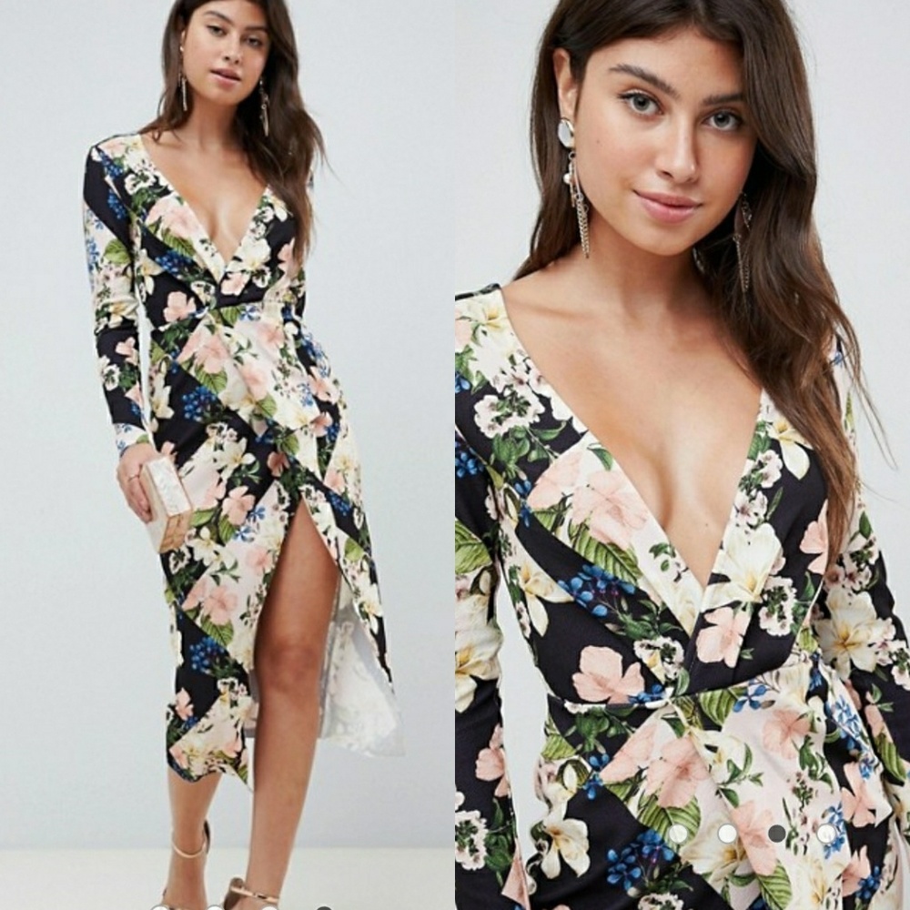 ASOS floral black midi dress